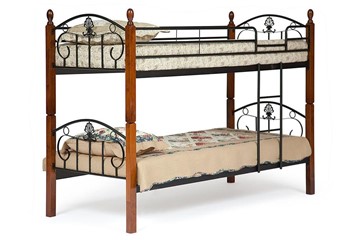 Детская кровать BOLERO двухярусная дерево гевея/металл, 90*200 см (bunk bed), красный дуб/черный в Йошкар-Оле