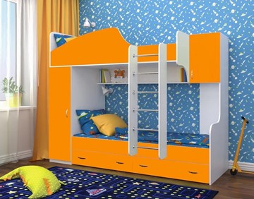 Детская кровать-шкаф Юниор-2, каркас Белое дерево, фасад Оранжевый в Йошкар-Оле