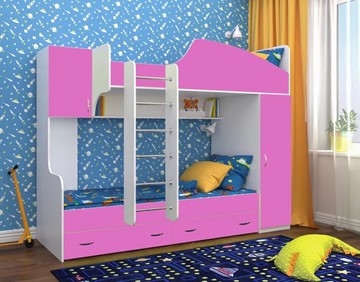 Детская кровать-шкаф Юниор-2, каркас Белое дерево, фасад Розовый в Йошкар-Оле