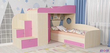 Детская кровать-чердак Кадет-2, корпус Дуб, фасад Розовый в Йошкар-Оле