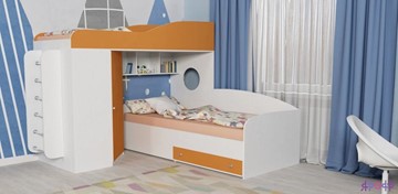 Детская кровать-шкаф Кадет-2 с металлической лестницей, корпус Белое дерево, фасад Оранжевый в Йошкар-Оле