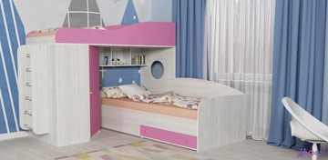 Детская кровать-чердак Кадет-2 с металлической лестницей, корпус Винтерберг, фасад Розовый в Йошкар-Оле