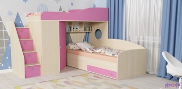 Детская кровать-шкаф Кадет-2 с универсальной лестницей, корпус Дуб, фасад Розовый в Йошкар-Оле
