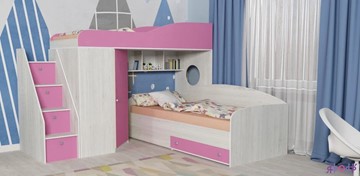 Детская кровать-шкаф Кадет-2 с универсальной лестницей, корпус Винтерберг, фасад Розовый в Йошкар-Оле