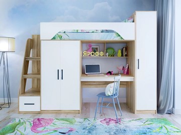 Детская кровать-шкаф Тея, каркас Ясень, фасад Белый в Йошкар-Оле