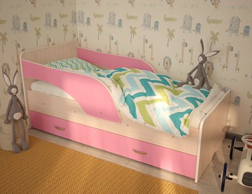 Кровать с бортиками Максимка, корпус Млечный дуб, фасад Розовый в Йошкар-Оле