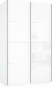 Шкаф 2-створчатый Прайм (ДСП/Белое стекло) 1600x570x2300, белый снег в Йошкар-Оле