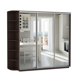 Шкаф 3-х дверный Экспресс (3 зеркала), со стеллажом 2100х600х2400, венге в Йошкар-Оле