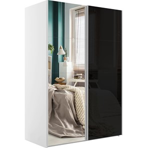 Шкаф 2-дверный Эста (Зеркало/Стекло черное) 1600x660x2200, белый снег в Йошкар-Оле