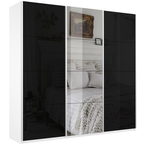 Шкаф 3-дверный Широкий Прайм (2 Стекла Черных / Зеркало) 2400x570x2300, Белый Снег в Йошкар-Оле