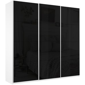 Шкаф 3-х дверный Широкий Прайм (Черное стекло) 2400x570x2300,  Белый Снег в Йошкар-Оле