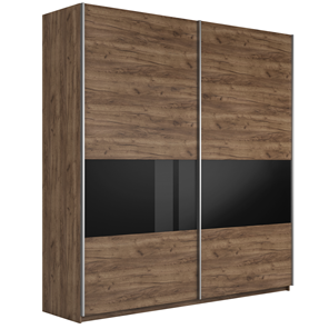 Шкаф 2-дверный Широкий Прайм (ДСП / Черное стекло) 2200x570x2300, Крафт Табачный в Йошкар-Оле