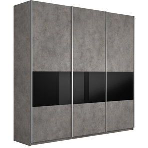 Шкаф 3-дверный Широкий Прайм (ДСП / Черное стекло) 2400x570x2300, Бетон в Йошкар-Оле