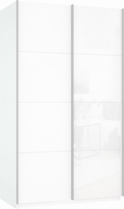 Шкаф-купе двухдверный Прайм (ДСП/Белое стекло) 1400x570x2300, белый снег в Йошкар-Оле
