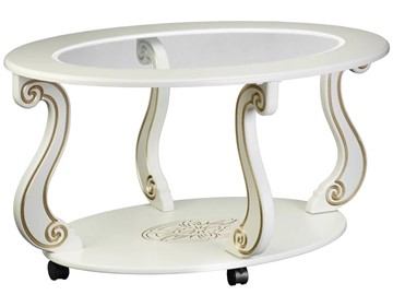 Стеклянный столик в гостиную Овация-С, на колесах, слоновая кость-золото в Йошкар-Оле