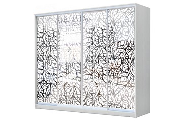 Шкаф-купе 4-х дверный 22-24/2-6666, Пескоструйный рисунок "Лист", Белый в Йошкар-Оле