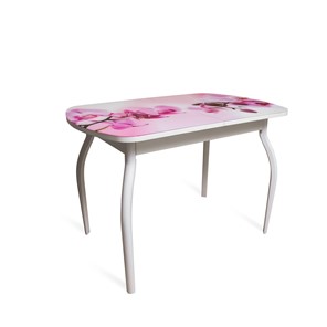 Кухонный стол раскладной ПГ-02СТФ белое/орхидея/крашенные фигурные в Йошкар-Оле
