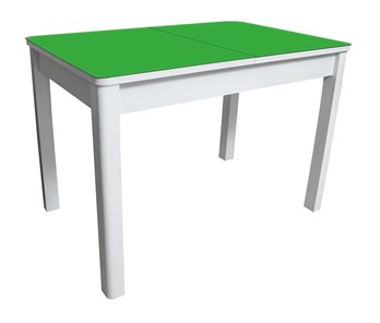 Кухонный стол раскладной Айсберг-02 СТ2, белое ЛДСП/стекло зеленое/прямые массив белый в Йошкар-Оле