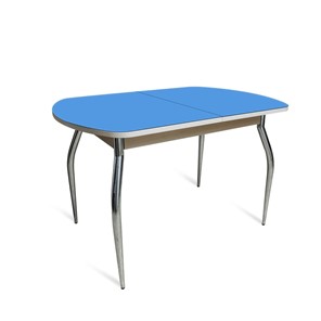 Обеденный стол ПГ-04 СТ2, дуб молочный/синие стекло/35 хром гнутые металл в Йошкар-Оле
