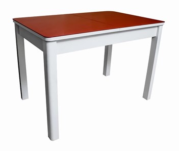 Кухонный стол Айсберг-04 СТ2, белое ЛДСП/стекло алое/прямые массив белый в Йошкар-Оле