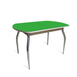 Кухонный обеденный стол ПГ-04 СТ2, дуб молочный/зеленое стекло/35 хром гнутые металл в Йошкар-Оле