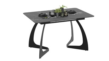 Кухонный стол раздвижной Конкорд Тип 2 (Черный муар/Стекло матовое черный мрамор) в Йошкар-Оле