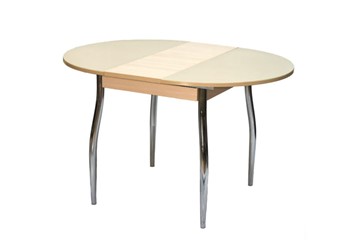 Круглый стол на кухню ПГ-К СТ, дуб молочный/стекло песочное/35 хром гнутые в Йошкар-Оле