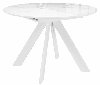 Стеклянный кухонный стол раздвижной DikLine SFC110 d1100 стекло Оптивайт Белый мрамор/подстолье белое/опоры белые в Йошкар-Оле