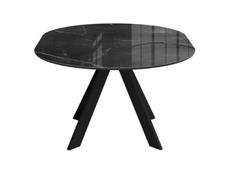 Стеклянный обеденный стол раздвижной DikLine SFC110 d1100 стекло Оптивайт Черный мрамор/подстолье черное/опоры черные в Йошкар-Оле