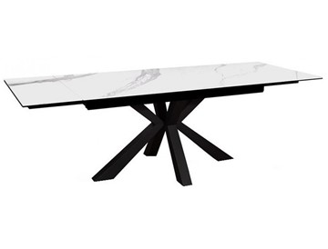 Керамический кухонный стол раздвижной DikLine SFE140 Керамика Белый мрамор/подстолье черное/опоры черные (2 уп.) в Йошкар-Оле