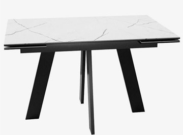 Стеклянный обеденный стол раздвижной DikLine SFM120 Стекло Белый мрамор САТИН/подстолье черное/опоры черные в Йошкар-Оле