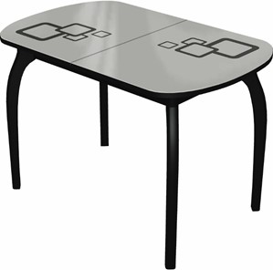 Обеденный раздвижной стол Ривьера мини дерево №1, Рисунок квадро (стекло белое/черный/черный) в Йошкар-Оле