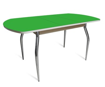 Кухонный стол раскладной ПГ мини СТ2, дуб молочный/зеленое стекло/35 хром гнутые металл в Йошкар-Оле