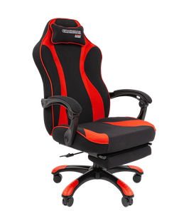 Кресло игровое CHAIRMAN GAME 35 с выдвижной подставкой для ног Ткань  черная / Ткань красная в Йошкар-Оле
