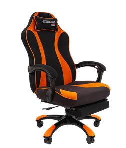 Кресло игровое CHAIRMAN GAME 35 с выдвижной подставкой для ног Ткань черная / Ткань оранжевая в Йошкар-Оле