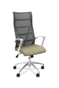 Кресло офисное Топ X белый каркас, сетка/ткань TW / серая/светло-серая в Йошкар-Оле