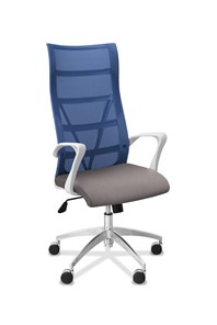 Кресло офисное Топ X белый каркас, сетка/ткань TW / синяя/серая в Йошкар-Оле