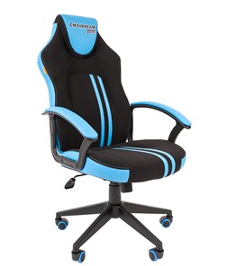 Кресло игровое CHAIRMAN GAME 26  Экокожа - Ткань стандарт. Черный/голубой в Йошкар-Оле