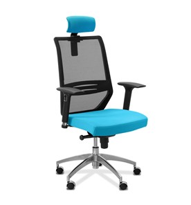 Кресло в офис Aero lux с подголовником, сетка/ткань TW / черная/голубая в Йошкар-Оле