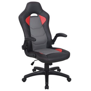 Кресло офисное BRABIX "Skill GM-005", откидные подлокотники, экокожа, черное/красное, 532496 в Йошкар-Оле