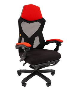 Кресло компьютерное CHAIRMAN 571 с подставкой для ног , сетчатый акрил / полиэстер черный/красный в Йошкар-Оле