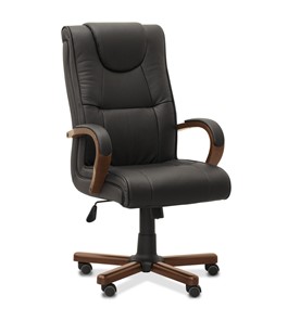 Офисное кресло Империя, натуральная кожа с компаньоном / черная/дерево - орех в Йошкар-Оле
