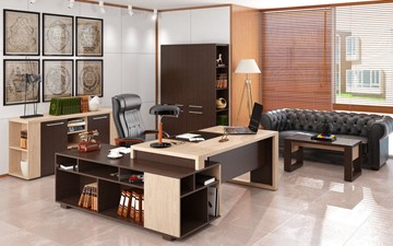Кабинет руководителя ALTO с высоким шкафом для одежды, низким для документов и журнальным столиком в Йошкар-Оле