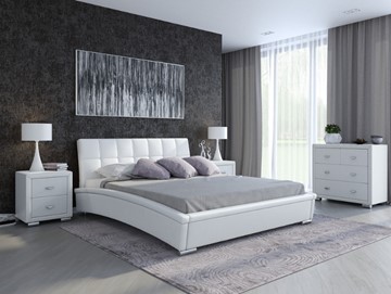 Кровать 2-спальная Corso-1L 180х200, Экокожа (Белый) в Йошкар-Оле