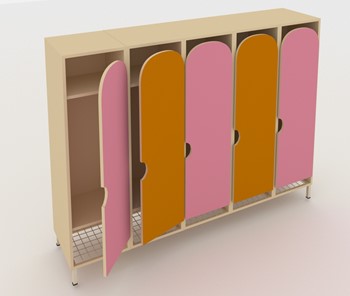 Шкаф детский распашной ШГС5 Беж +Оранжевый + Розовый в Йошкар-Оле