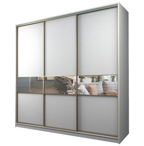 Шкаф 3-х дверный MAX МШ-27-6-24-333, Профиль Золото/Цвет Белый/с зеркальной вставкой с рисунком в Йошкар-Оле