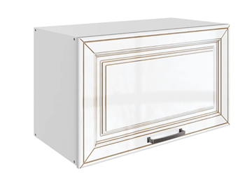 Кухонный навесной шкаф Атланта L600 Н360 (1 дв. гл.) эмаль (белый/белый глянец патина золото) в Йошкар-Оле