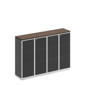 Шкаф для документов средний со стеклянными дверьми в рамке Bravo, дуб гладстоун/антрацит премиум (180,2х40х124,6) в Йошкар-Оле