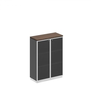 Шкаф для документов средний со стеклянными дверьми в рамке Bravo, дуб гладстоун/антрацит премиум (90х40х124,6) в Йошкар-Оле