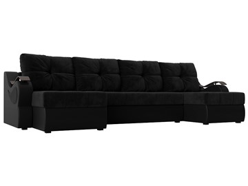 П-образный диван Меркурий П, Черный\Черный (Велюр\Экокожа) в Йошкар-Оле